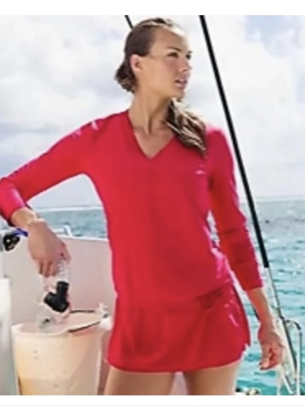 Athleta Grenada Wick-It V-Neck Swim Coverup in Bright Coral Red - Size M